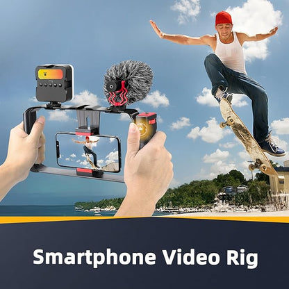 Zeadio All-in-One Smartphone Camera Stabilizer Kit, Portable Handheld Video Rig with RGB Video Light and Microphone, Fits for All Camcorder, Camera, DSLR and All iPhone and Android Smartphones