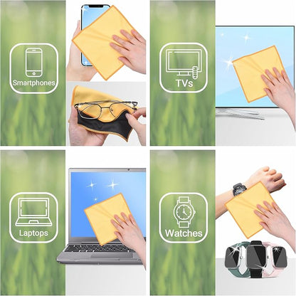 Eco-Fused Microfiber Cleaning Cloths Double-Sided - 5 Pack - 6.6 x 6.2 inch - Microfiber and Suede Cloth for Smartphones, LCD TV, Tablets, Laptop Screens, Camera Lenses (Yellow)