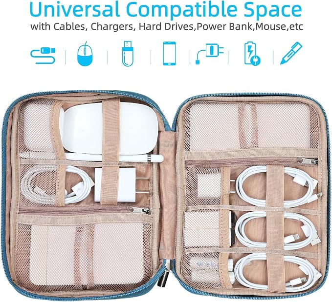 NISHEL Travel Cord Organizer, Electronic Cable Accessories Storage Bag | Bag for chargers, cables, phones, hard drives, USB devices and SD cards, ideal for travel and daily use, Lake-Blue