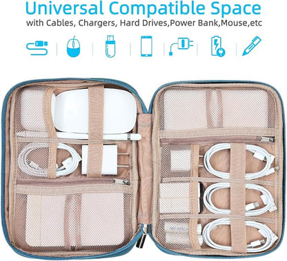 NISHEL Travel Cord Organizer, Electronic Cable Accessories Storage Bag | Bag for chargers, cables, phones, hard drives, USB devices and SD cards, ideal for travel and daily use, Lake-Blue