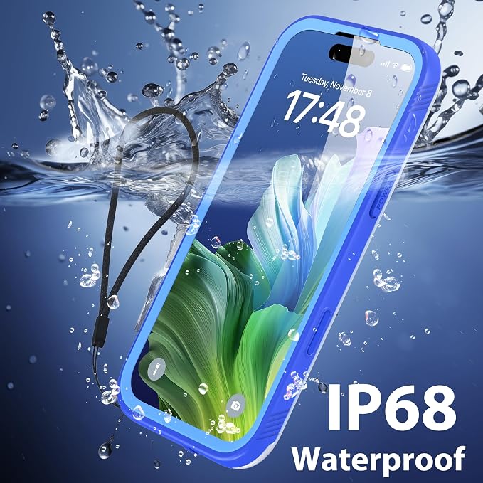 SPORTLINK for iPhone 17 Waterproof Phone Case - Built in Screen Protector/Shockproof/Military Rugged Dropproof/Dustproof/Heavy Duty Full Body, Protective Cover for iPhone 17 6.3 Blue/Frosted Clear