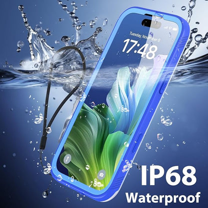 SPORTLINK for iPhone 17 Waterproof Phone Case - Built in Screen Protector/Shockproof/Military Rugged Dropproof/Dustproof/Heavy Duty Full Body, Protective Cover for iPhone 17 6.3 Blue/Frosted Clear