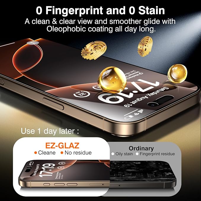 EZ-GLAZ- 4 Pack for iPhone 16 Pro Max Privacy Screen Protector [6.9"] With 2 Pack Camera Lens Protector, 9H+ Hardness 12FT Military Grade Shatterproof Scratch Resistant Durable Tempered Glass Film with Flawless Fit Kit