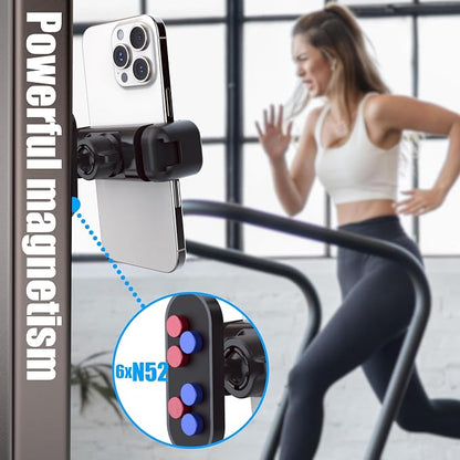 Magnetic Phone Holder for Gym Golf Cart Powerful Magnetic Base Works on Any Metal Surface Ideal for Workout Recording 360° Rotatable Gym Magnet Phone Mount Cradles Compatible with 4-7" Phones