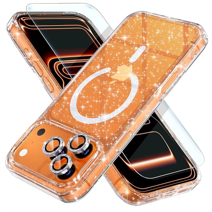 Choiche Magnetic for iPhone 17 Pro Max Case Compatible with MagSafe, Women Cute Glitter Sparkly Phone Case with Diamond Camera Lens Protectors, Military-Grade Drop Protection 6.9" (Clear)