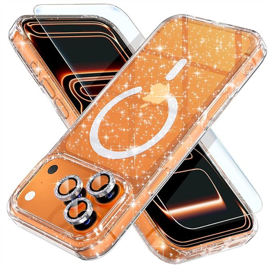 Choiche Magnetic for iPhone 17 Pro Case Compatible with MagSafe, Women Cute Glitter Sparkly Phone Case with Diamond Camera Lens Protectors, Military-Grade Drop Protection 6.3" (Clear)
