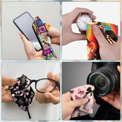 6 PCS Glasses Cleaning Cloth Eyeglass Lens Cleaning Cloth Eyeglasses Wipes Microfiber Reusable Soft for Phone Screens Camera Unisex Women Girls Cute Aesthetic (6.3"x6.3")-Bat Bowknot