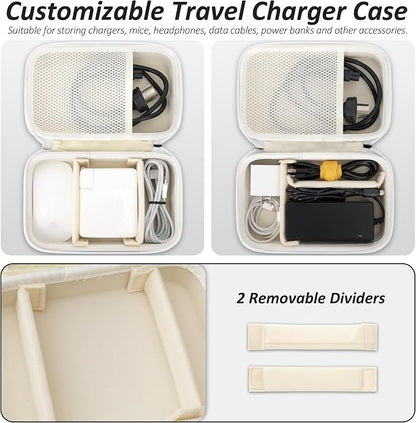 Charger Case for Macbook, Portable Tech Electronic Organizer Bag, Small Travel Storage Pouch for Laptop Accessories, MacBook Power Adapter, Charging Cords, USB Drives, Power Bank (White, XL)