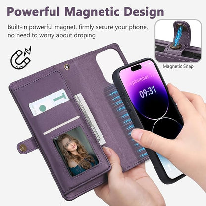 Wallet Case for iPhone 14 Pro with Card Holder/Crossbody Wallet/Strap| RFID Blocking | Magnetic | Kickstand | Detachable | PU Leather Phone Case for iPhone 14 Pro,6.1 in,Purple