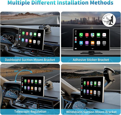 Portable Apple Carplay Screen for Car, 9" Wireless Apple Carplay & Android Auto,4K Dash Cam,1080p Backup Camera DVR,Car Audio Receivers GPS Navigation Mirror Link, Bluetooth,FM, Siri