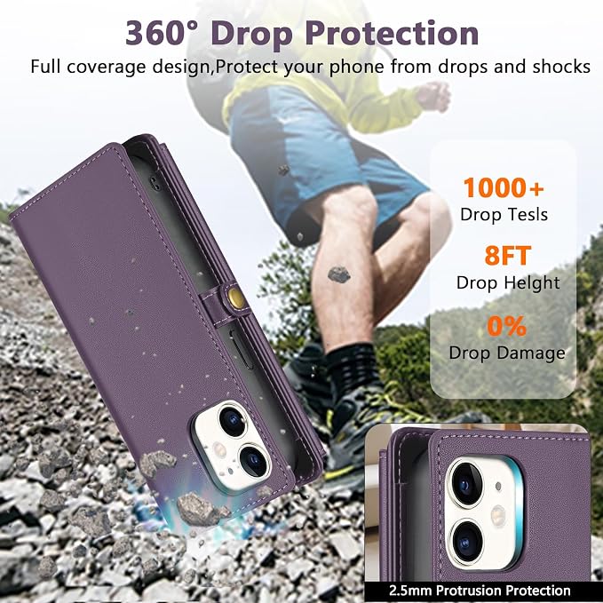 Wallet Case for iPhone 11 with Card Holder/Crossbody Wallet/Strap| RFID Blocking | Magnetic | Kickstand | Detachable | PU Leather Phone Case for iPhone 11,6.1 in,Purple