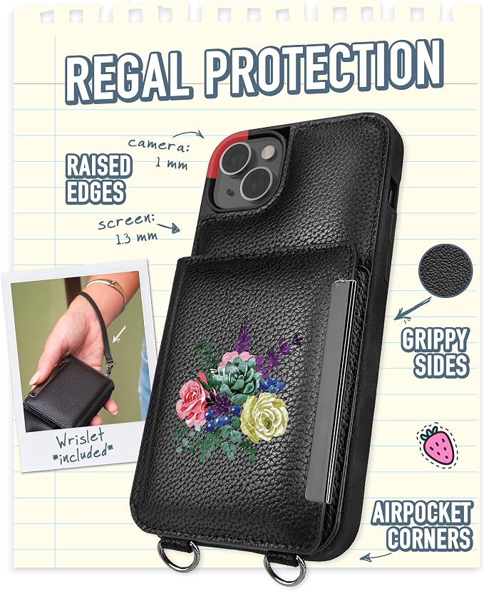 Smartish iPhone 14 Plus Crossbody Wallet Case - Dancing Queen [Purse/Clutch with Detachable Strap & Wristlet] Protective Cover with Credit Card Holder - Catch The Bouqet