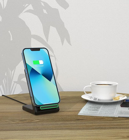 Fast Wireless Charger (Stand), 15W Fast Charging Stand with Adapter for Samsung Galaxy S25/S25+/S25 Ultra/S24/S23/S22/S21, for iPhone 17/16/15/14/13/12/11/XR, for Pixel 9/8/7, and More. (Black_2Pack)