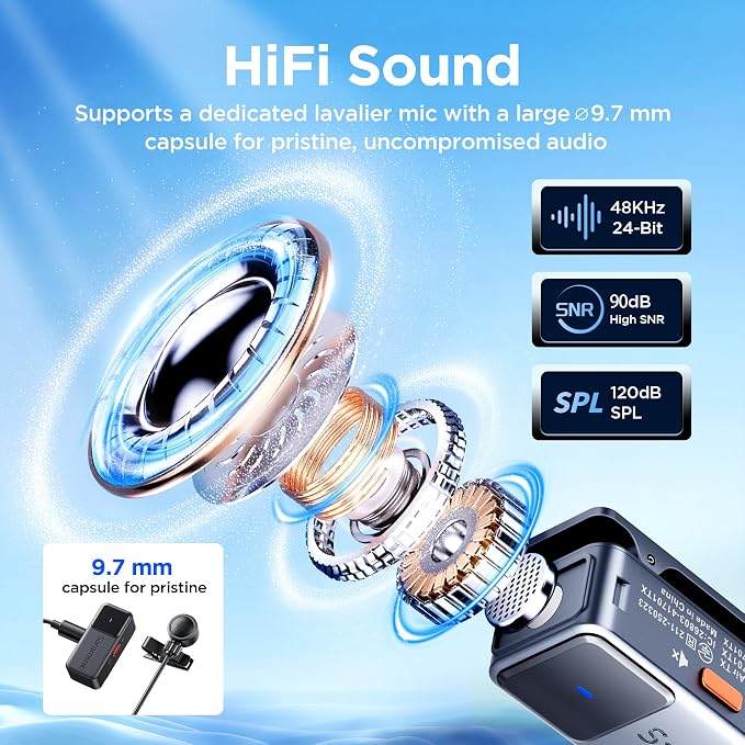Saramonic Air Wireless Lavalier Microphones for for iPhone/Camera/Android/PC, Ultralight, 48kHz/24-bit,120dB Max SPL, 300m Range, Noise Cancelling, Lapel Microphone Wireless for Vlogging