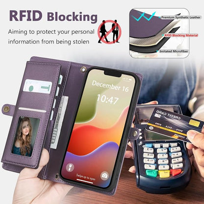 Wallet Case for iPhone 14 Plus with Card Holder/Crossbody Wallet/Strap| RFID Blocking | Magnetic | Kickstand | Detachable | PU Leather Phone Case for iPhone 14 Plus,6.7 in,Purple
