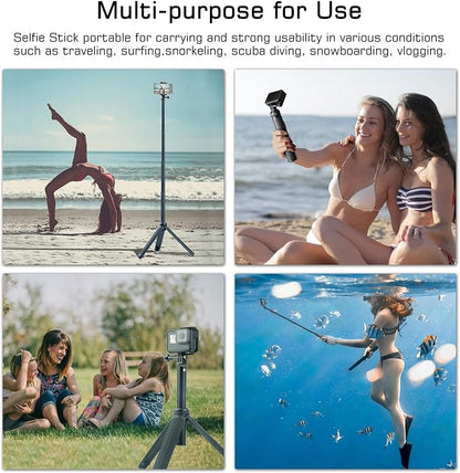 GEPULY Underwater Tripod Stand Aluminum Selfie Stick Pole - Waterproof Hand Grip for GoPro Here 13 12 11 Insta360 AKASO DJI OSMO Action 6&Smartphones Extended Monopod Accessories
