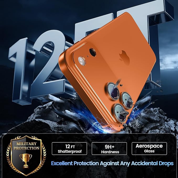 CACOE Camera Lens Protector for iPhone 17 Pro - Metal Frame Tempered Glass Cover, [Anti-Scratch] [Drop-Proof][Strong-Adhesion] Camera Screen Cover(Orange)