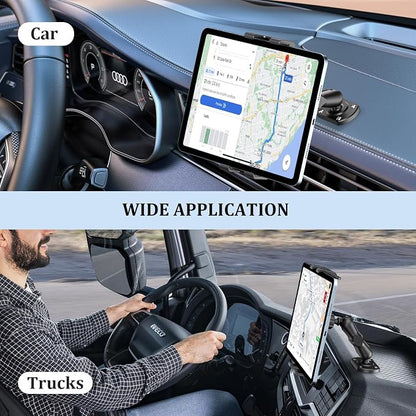 OHLPRO Tablet Holder for Car & Truck Dashboard Heavy Duty iPad Mount with Upgrade Double Spring Clamp & Drill Base 360° Rotating Arm for 5"-13" Tablets & Phones Kindle, Fit for Vehiclesa, Wall, Desk