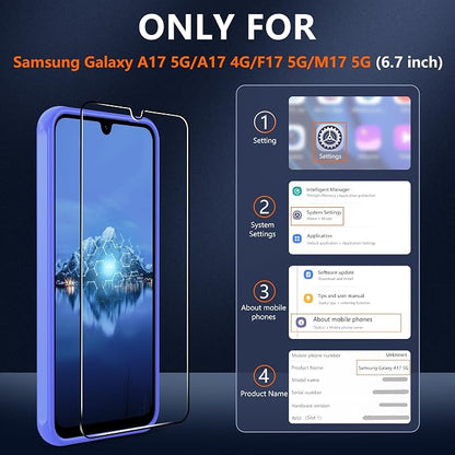 Compatible for Samsung Galaxy A17 5G Phone Case: A17 Case with 2PC Tempered Glass Screen Protector, Wireless Charging Matte Translucent Soft-Touch & Full Body Shockproof para Case Galaxy A17,Sky Blue