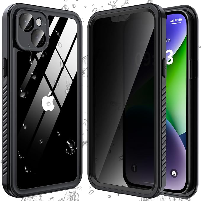 ANTSHARE for iPhone 14 Plus Case, with [Built-in Privacy Screen Protector] [IP 68 Waterproof], Anti-Peeping Adsorption Full Body Double Protective Case for iPhone 14 Plus, Black