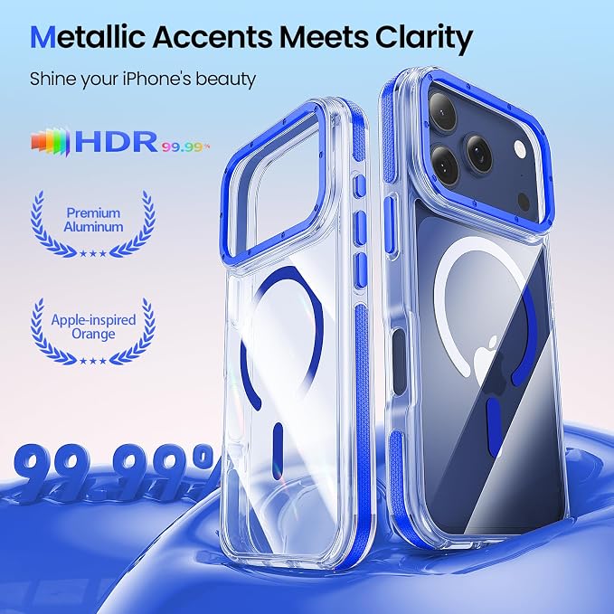 Strong Magnetic for iPhone 17 Pro Max case [10Ft Military-Grade Protection] Compatible with fit MagSafe Shockproof Slim Thin Cover case for iPhone 17 Pro Max 6.9 inch, Clear Blue