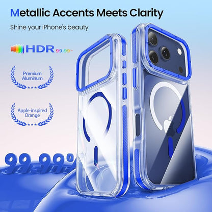 Strong Magnetic for iPhone 17 Pro Max case [10Ft Military-Grade Protection] Compatible with fit MagSafe Shockproof Slim Thin Cover case for iPhone 17 Pro Max 6.9 inch, Clear Blue