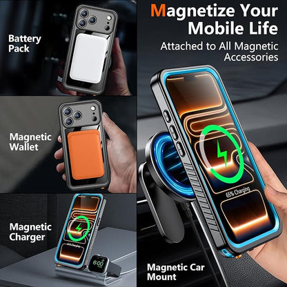 SPIDERCASE Magnetic for iPhone 17 Pro Case Waterproof,Built-in Screen & Camera Lens Protector[IP68 Waterproof] [Military Grade Shockproof] Full Body Protection Cover for iPhone 17 Pro 6.3’’,Blue