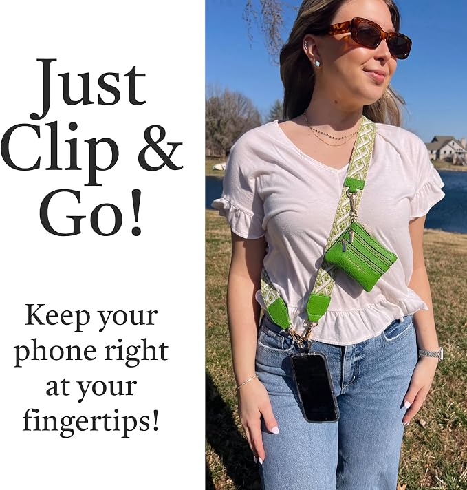 Save the Girls Original Clip and Go Phone Strap Pattern - Crossbody Phone Strap Chain with Zipper Wallet Pouch