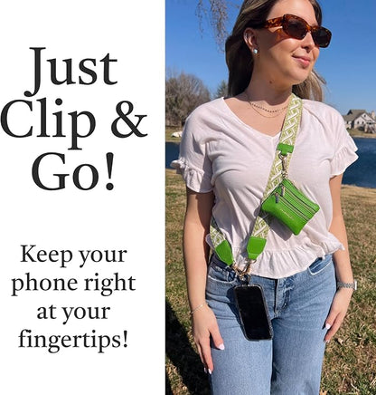 Save the Girls Original Clip and Go Phone Strap Pattern - Crossbody Phone Strap Chain with Zipper Wallet Pouch