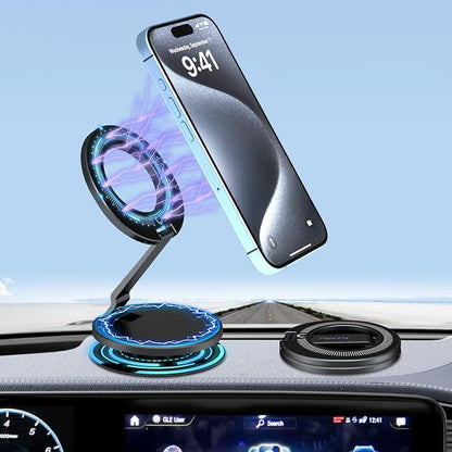 Upgraded Car Phone Holder for Magsafe [3-sided 4200gf Strongest Magnetic] 300° Folding Phone Stand for Desk, Portable Phone Ring Holder Grip, Phone Holders for Your Car Accessories for Phones/Tablets