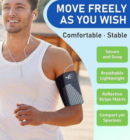 HiRui Universal Sports Armband Cell Phone Armband Sleeves Running Armband for Exercise Workout, Compatible with iPhone 17/17Plus/Pro/16/15/15Plus/14 Samsung Galaxy All Phones (Large, Black)