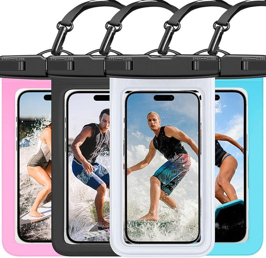 Waterproof Phone Pouch IP68 Floating Waterproof Phone Case, Dry Bag Beach Cruise Essentials with Adjustable Lanyard for iPhone 16 Pro Max / 15 Pro/Galaxy S24 S23 (Black & Clear & Blue & Pink)
