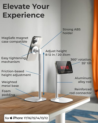COOPER MagStand - iPhone Stand for Desk & Video Recording, Compatible with MagSafe, Stand for iPhone 17 Pro Max Plus, 16/15/14/13/12 (x2 Pack - Frost White)