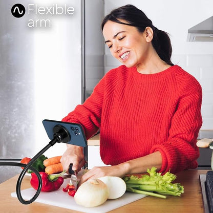 Phone Holder, Magnetic Flexible Long Arm Phone Mount for Desk Bed Bedside Table, Overhead Cell Phone Clip Bracket Clamp Stand for iOS 15 15 Pro 15 Plus