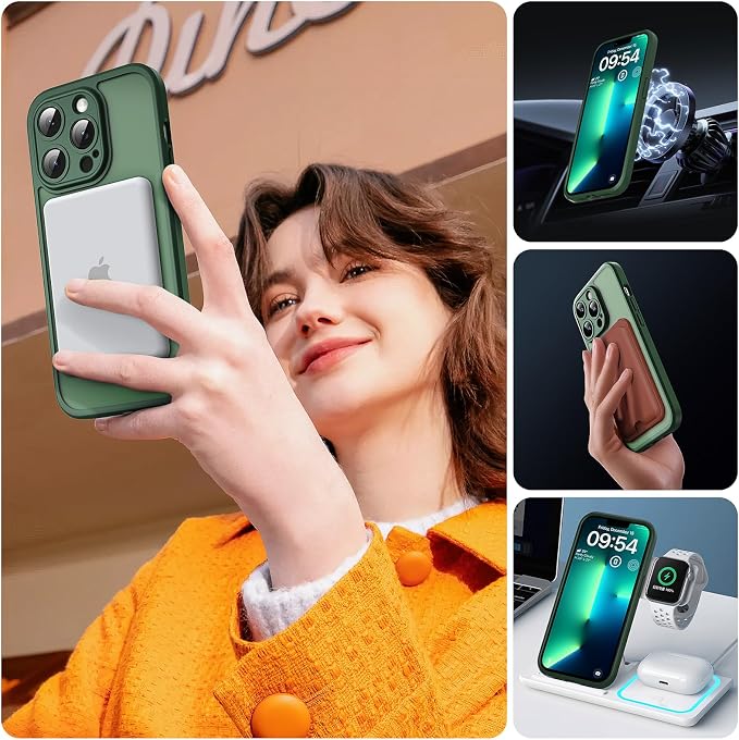 TOCOL Magnetic for iPhone 13 Pro Max Case Upgraded Full Camera Protection Compatible with Magsafe Drop Protection Translucent Matte Back Phone Cover 6.7-Inch, (Alpine Green)