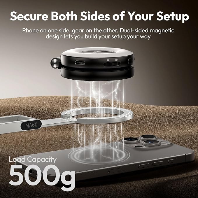 ULANZI MA60 Magnetic Phone Tripod Stand for iPhone - Aluminium Smartphone Mini Tripod Pocket Cell Phone Stand Strong Magnet Quick Mount Compatible with iPhone 16 15 14 13 12 Series, Silver