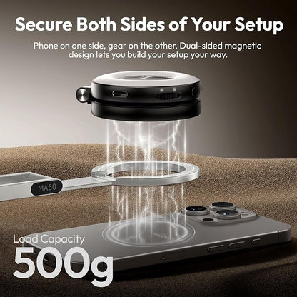 ULANZI MA60 Magnetic Phone Tripod Stand for iPhone - Aluminium Smartphone Mini Tripod Pocket Cell Phone Stand Strong Magnet Quick Mount Compatible with iPhone 16 15 14 13 12 Series, Silver