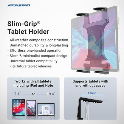 ARKON Mounts Slim-Grip Car Headrest Tablet Holder | Strong Grip Headrest Clamp with Universal Tablet Holder | Adjustable Robust Shaft | Compatible with iPad, Samsung, Pixel, and More
