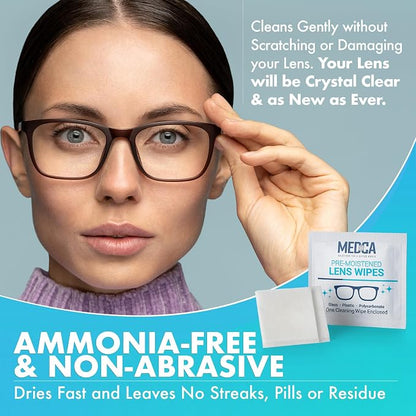 Premoistened Lens and Glass Cleaning Wipes - Portable Travel Cleaner for Glasses, Camera, Cell Phone, Smartphone, and Tablet - Disposable, Quick Drying, Streak Free - Individually Wrapped, Pack of 200