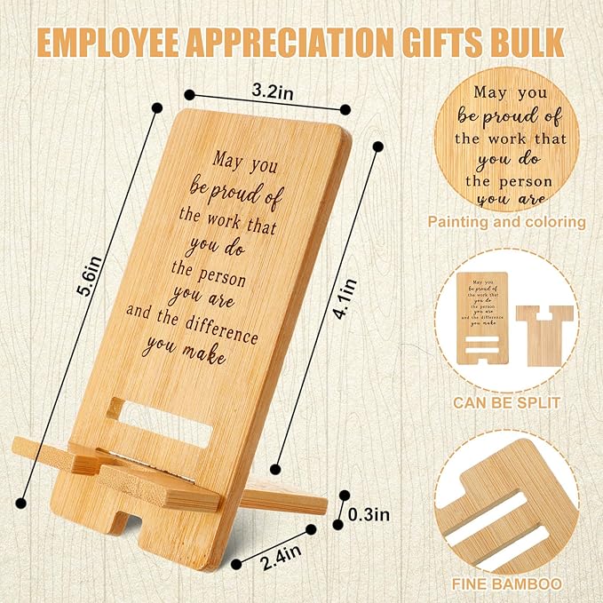 Ripeng 36 Pcs Employee Appreciation Gifts Bulk Bamboo Phone Stand for Desk Office Worker Thank You Gift for Administrative Team Coworkers Staff Graduation Nurse Teacher Week (Vintage Work Pride)