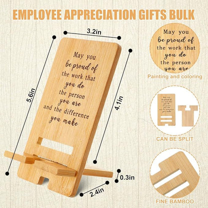 Ripeng 48 Pcs Employee Appreciation Gifts Bulk Bamboo Phone Stand for Desk Office Worker Thank You Gift for Administrative Team Coworkers Staff Graduation Nurse Teacher Week (Vintage Work Pride)