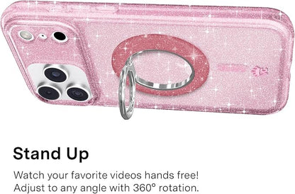 VELVET CAVIAR Compatible with MagSafe Phone Grip 2.0 | Cute Magnetic Ring Holder | Finger Loop Kickstand | Pop On Accessory for iPhone 17, 16, 15, 14, 13, 12 | Pink Stardust Glitter