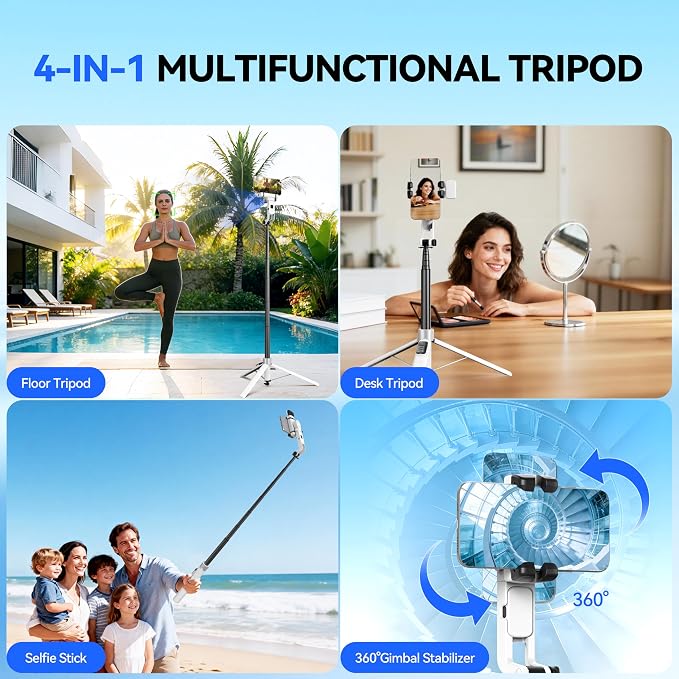 Auto Face Tracking Selfie Stick Tripod for iPhone with Light 360 Rotation That Follows Your Movement 70.9" Camera Tripod Stand with Remote for Content Creator Vlog Live Stream Video Recording