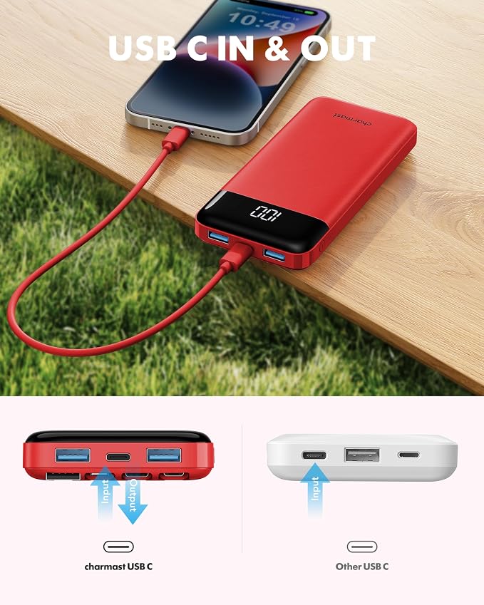 charmast Portable Charger with Reinforced Built-in 4 Cables,10000mAh Power Bank Travel Essentials 6 Outputs 3 Inputs 3A Fast Charging Compatible with iPhone iPad Samsung Google Pixel LG Moto etc.
