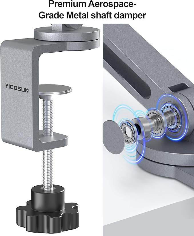 Tablet Arm Mount with Super Grip, Adjustable Foldable Holder & Heavy Duty Aluminum 360° Rotating Clamp for iPad, Phone, Monitor, Kindle - Universal for Desk, Bed, Kitchen - Gray