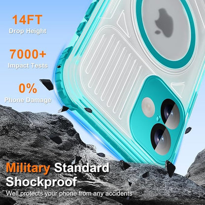 WIFORT for iPhone 16 Plus Waterproof Case, [IP68 Underwater] [Blue Light Filter Lens] [15FT Military Shockproof], Fit for Magsafe Full Body Magnetic Frosted Phone Case with Lanyard, 6.7" Teal