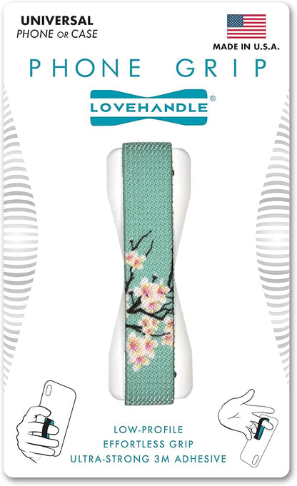 LOVEHANDLE Universal Phone Grip for Smartphones & Mini Tablets - Phone Holder for Hand - Wireless Charging Compatible - Made in The USA - Cherry Blossom
