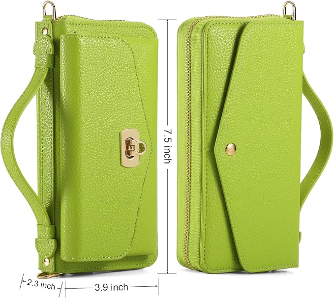 Crossbody Wallet Case for iPhone 16 Pro Max, Magnetic Detachable Floral PU Leather Phone Case with RFID Blocking Card Holder Wristlet Mirror Flip Zipper Shoulder Purse for Wome - Green