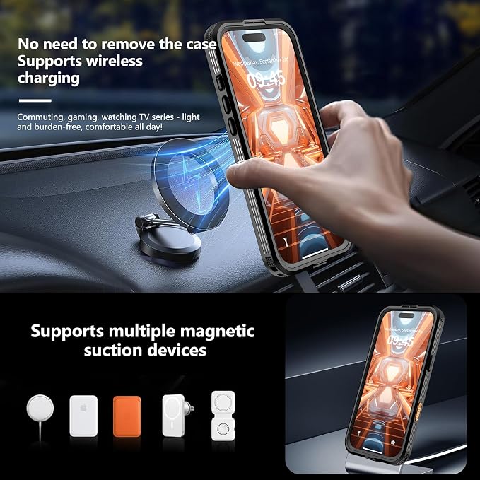 GOLDJU Magnetic for iPhone Air Case-Waterproof, Built-in Screen & Camera Protector-IP68 Underwater Full Body 16FT Military Dropproof Shockproof Case for iPhone 17 Air 6.5''- Black