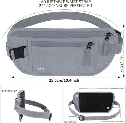Money Belt for Travel Hidden Travel Pouch Women Men Hidden Rfid Passport Holder for Travel (Grey)